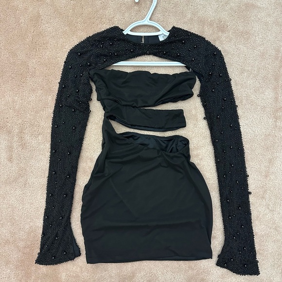 Oh Polly Dresses & Skirts - Oh Polly Black Mini Dress with Beaded Sleeves